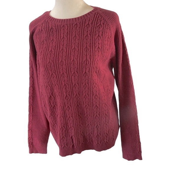 Eddie Bauer Cotton Pullover Sweater XL Red Cable Knit Raglan Sleeve - Picture 1 of 7